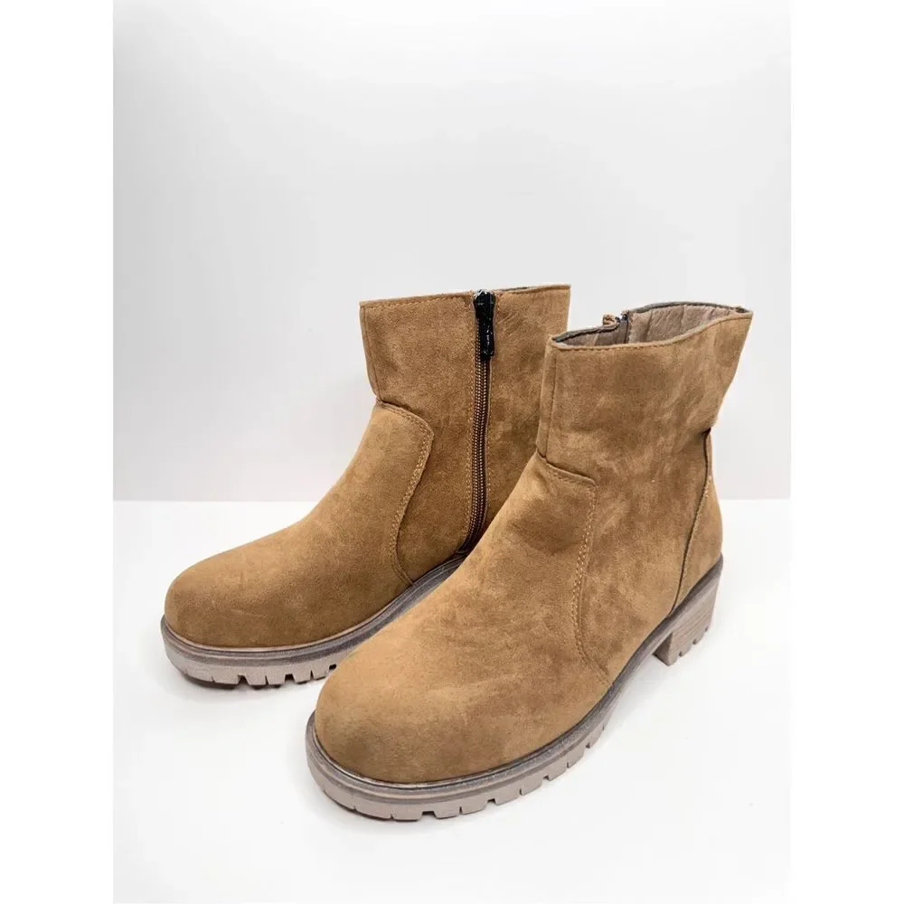 Seven7 Booties Womens Size 6 Tan Bestie‎ Zip Up Block Heel Round Toe Boots